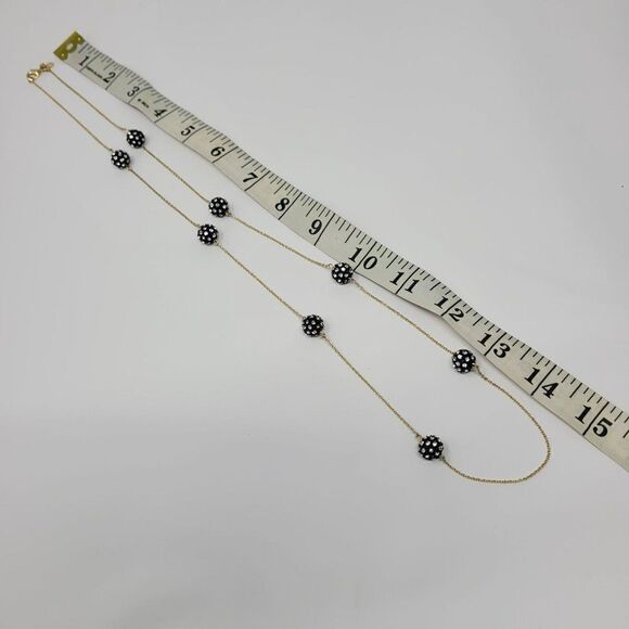Ann Taylor Rope Necklace Gold Tone Chain Satellite Black Rhinestones Spheres - Picture 3 of 12